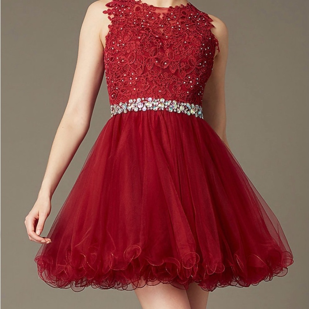 Dancing Queen Burgundy Lace Tulle Homecoming Dress XS